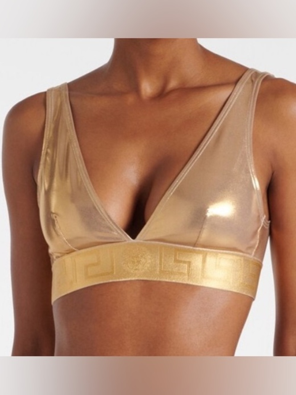 NWT SOLD OUT Versace Laminated Metallic Gold Laminated Bikini Top